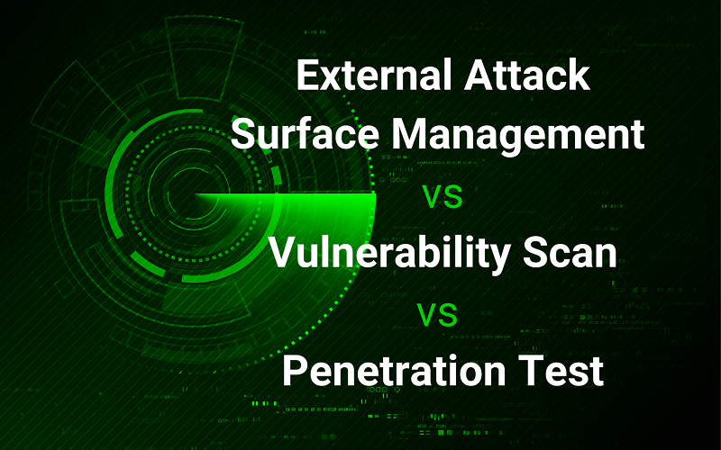 What is the difference between an external attack surface management solution (EASM), a vulnerability scanner, and a pentest?